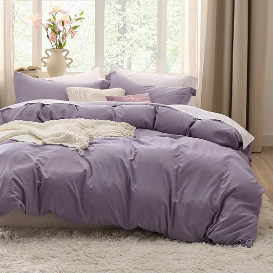 Bedsure Grayish Purple Duvet Cover Full Size - 3 Pieces Prewashed Extra Soft Cotton-Like Polyester Bedding Set, Includes 1 Duvet Cover 80x90 Inches with Zipper Closure & 2 Pillow Shams, No Comforter