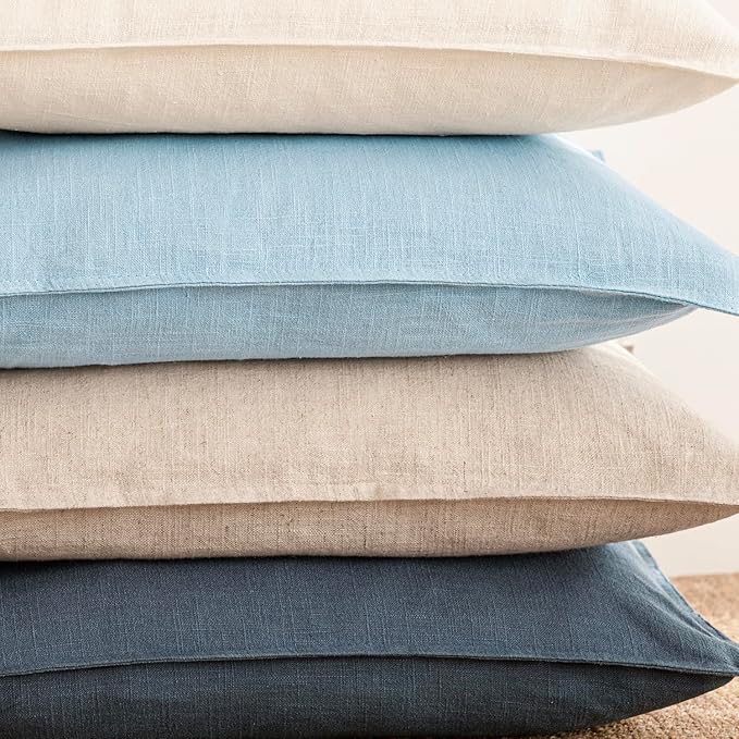 Foindtower Pack of 2, Decorative Linen Soild Throw Pillow Covers Soft Accent Euro Cushion Case Farmhouse Neutral Pillowcase for Chair Couch Sofa Bedroom Living Room Home Decor 22 x 22 Inch Light Blue