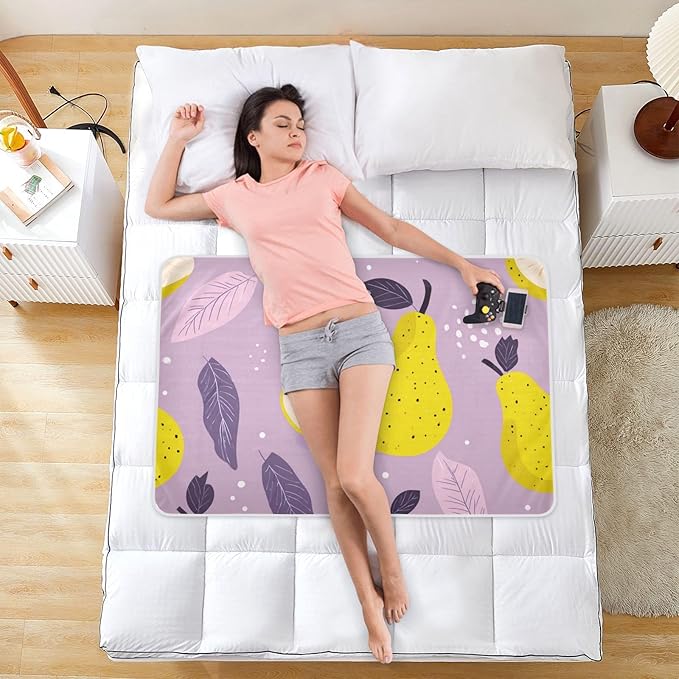 Waterproof Bed Pad Reusable Changing Pad Toddler Mattress Protector Large Pee Pad Baby Diaper Pad Soft Washable Liner Purple Cute Pears Leaves and Dots