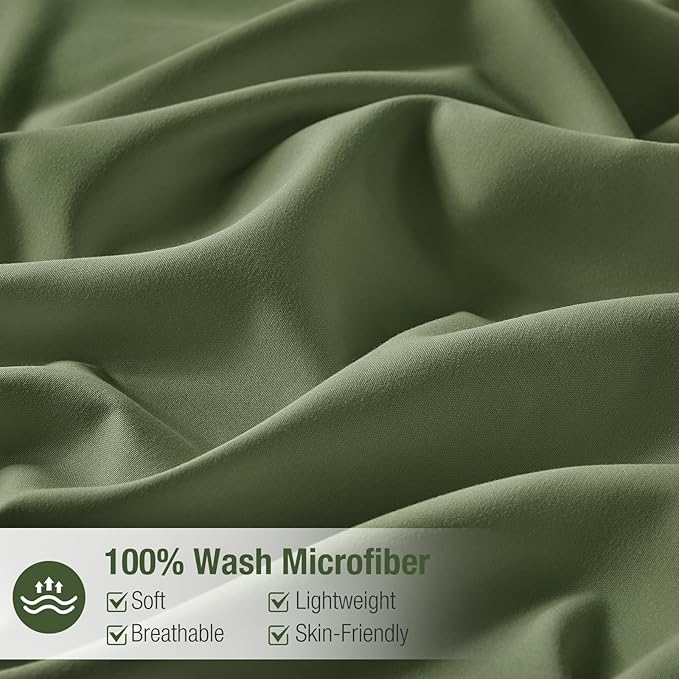 Lekesky King Size Duvet Cover Set, Olive Green Duvet Cover, Ultra-Soft Microfiber 3 Pieces Comforter Cover with Zipper and Corner Ties, Includes 2 Pillowcases 20"x36"