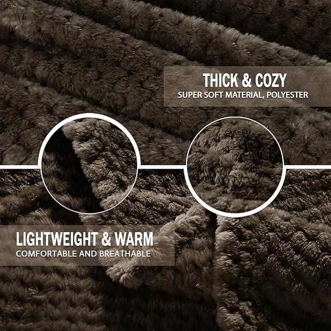 Exclusivo Mezcla Fleece Throw Blanket Extra Large, Super Soft and Warm Blankets for Couch, Sofa and Bed Waffle Textured, Cozy, Fuzzy and Lightweight (Coffee, 50x70 Inches)