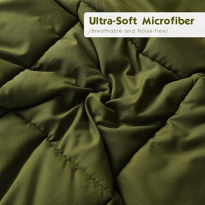 HIG 3pc Olive Green Queen Comforter Set - All Season Reversible Down Alternative Comforter with Two Shams - Quilted Duvet Insert with Corner Tabs - Box Stitched - Breathable, Soft, Fluffy