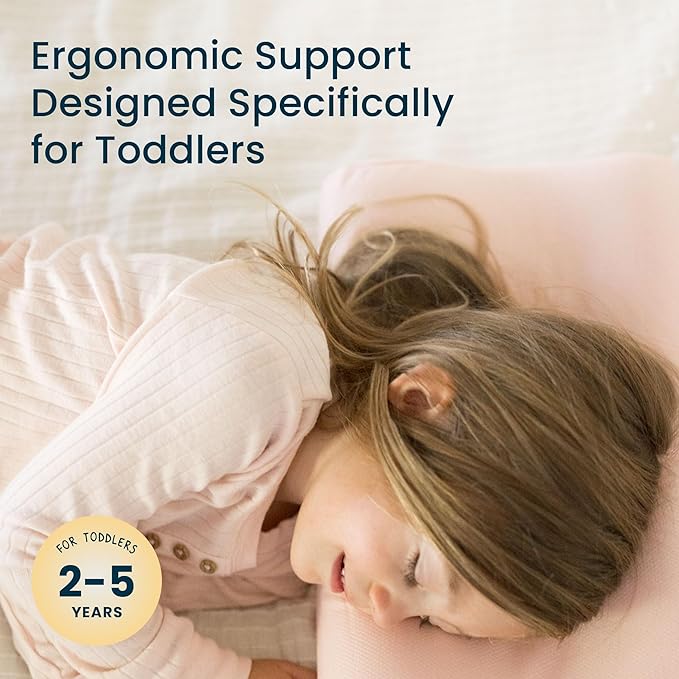 Tiny Twinkle Toddler Pillow with Fitted Pillowcase | Ergonomic Shape with Resilient, Cloud-Like Memory Foam for Comfortable Sleeping | Kids Travel Pillows (Orchid)