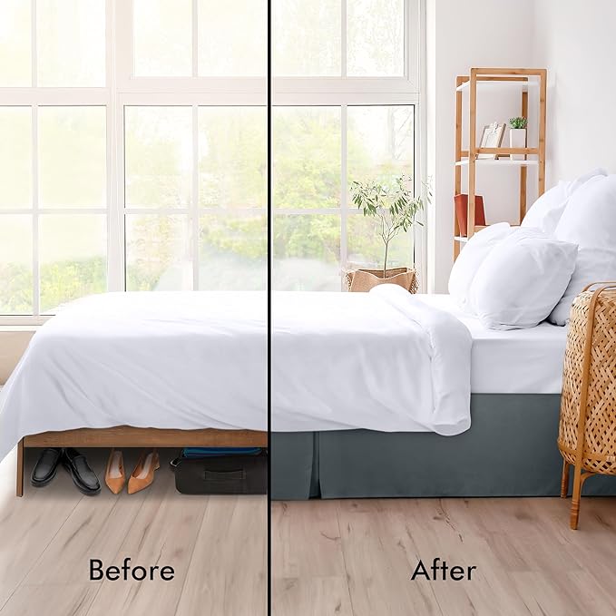 Utopia Bedding Full Bed Skirt - Soft Quadruple Pleated Ruffle - Easy Fit with 16 Inch Tailored Drop - Hotel Quality, Shrinkage and Fade Resistant (Full, Grey)