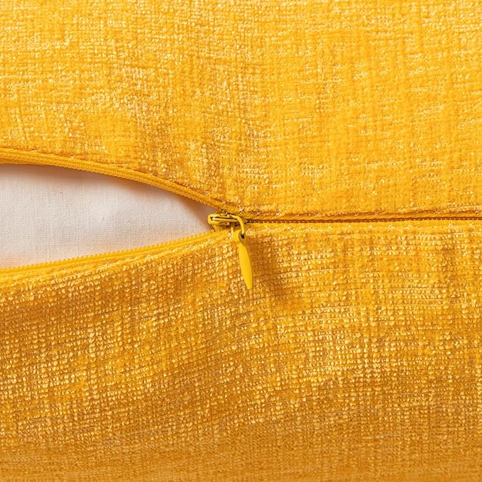 MIULEE Pack of 2 Couch Throw Pillow Covers 16x16 Inch Soft Goose Yellow Chenille Pillow Covers for Sofa Living Room Spring Home Decor Couch Solid Dyed Cases