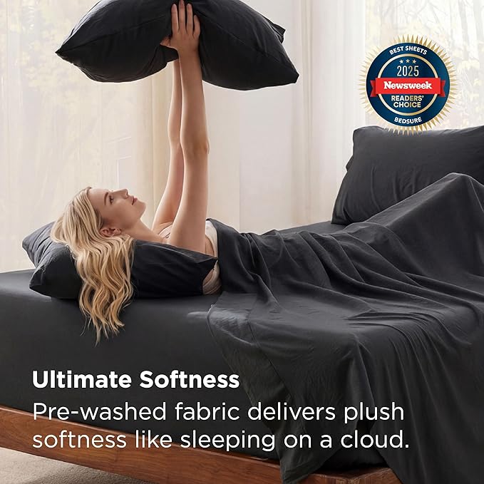 Bedsure Deep Pocket King Sheet Set - 6 Piece, Prewashed Ultra-Soft King Size Sheets Set, Fits Mattresses Up to 18 Inches Thick, Breathable & Secure Fit, Hotel Luxury Bedding, Black