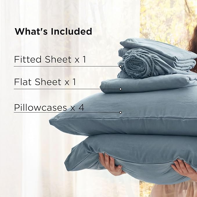 Bedsure Deep Pocket King Sheet Set - 6 Piece, Prewashed Ultra-Soft King Size Sheets Set, Fits Mattresses Up to 18 Inches Thick, Breathable & Secure Fit, Hotel Luxury Bedding, Mineral Blue