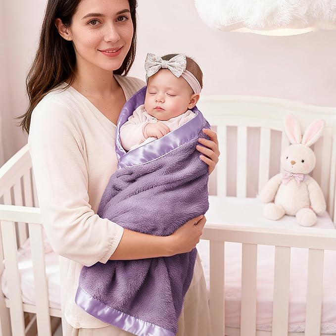Pro Goleem Fleece Baby Blanket with 2 Inch Satin Trim Soft Plush Blanket for Boys and Girls for Babies Purple 30''x40''