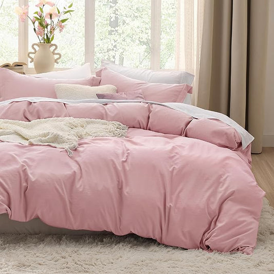 Bedsure Pink Duvet Cover King Size - 3 Pieces Prewashed Cotton-Like Extra Soft Bedding Set, Includes 1 Duvet Cover 104x90 Inches with Zipper Closure & 2 Pillow Shams, Comforter Not Included