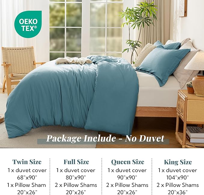 MILDLY Super Soft Duvet Cover 2pcs - 100% Washed Microfiber Grayish Blue Comforter Cover Set with Zipper Closure & Corner Ties (No Comforter)