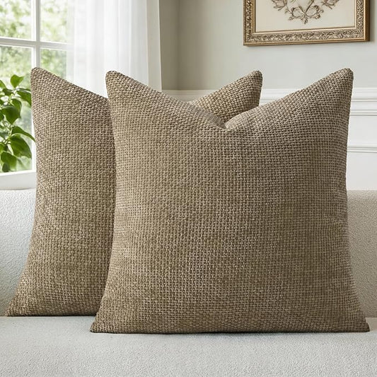a moment Brown Chenille Throw Pillow Covers 20x20 Inch Pack of 2 Modern Decorative Throw Pillow Covers Farmhouse Cross Covers Home Decor for Sofa Bedroom Living Room