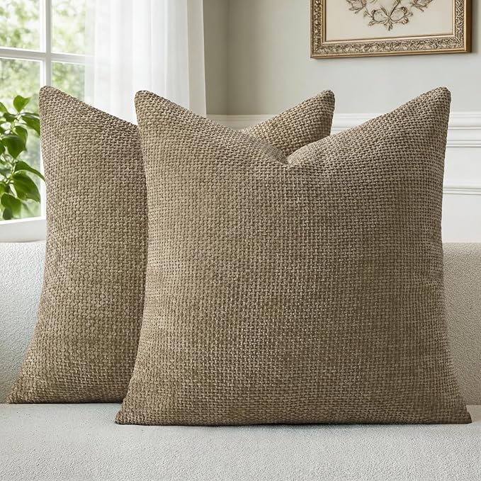 a moment Brown Chenille Throw Pillow Covers 16x16 Inch Pack of 2 Modern Decorative Throw Pillow Covers Farmhouse Cross Covers Home Decor for Sofa Bedroom Living Room