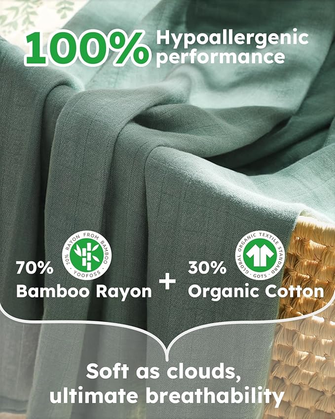 Yoofoss Muslin Swaddle Blankets, Organic Baby Blankets, 47 x 47 Inches Receiving Blanket for Baby Boys and Girls, Baby Essentials for Newborns Soft Breathable (Pack of 2)