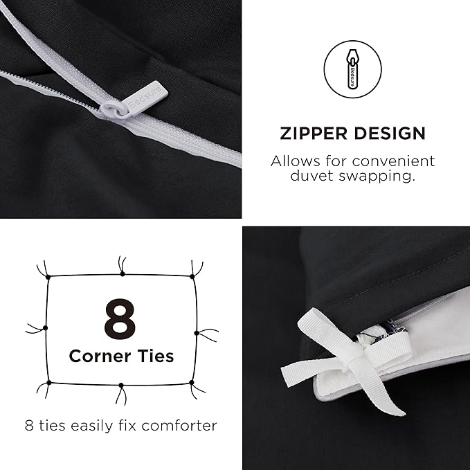 Bedsure Duvet Cover King Size with Fitted Sheet - 4 Pieces Prewashed Polyester Extra Soft Bedding Set, Includes 1 Duvet Cover 104x90 Inches with Zipper Closure, 2 Pillow Shams, 1 Fitted Sheet, Black