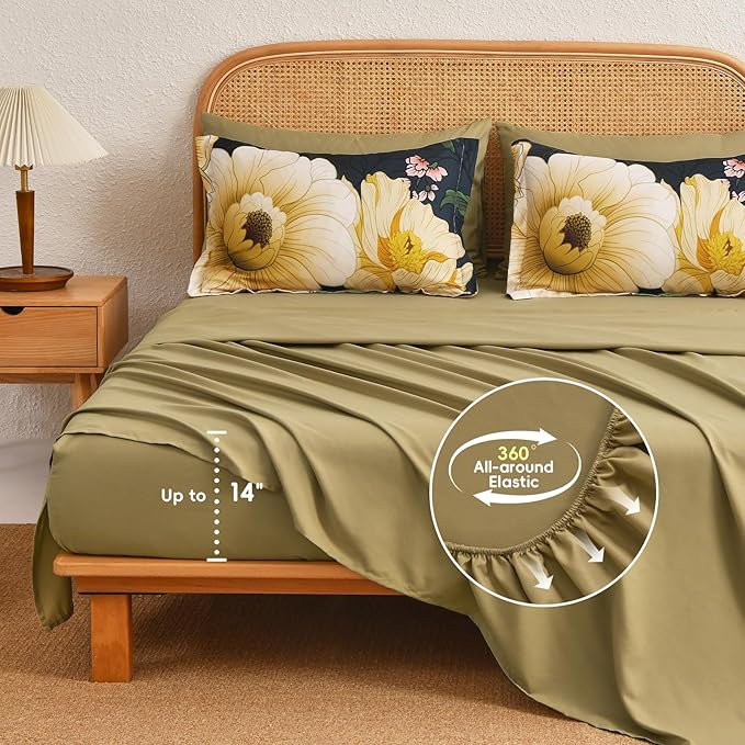 Xruibed Dark Green Floral Comforter Set King Size 7 Pieces Bed in a Bag Flower Bedding Sets Lightweight Boho Bed Set with Sheet,Pillowcases&Shams for All Season