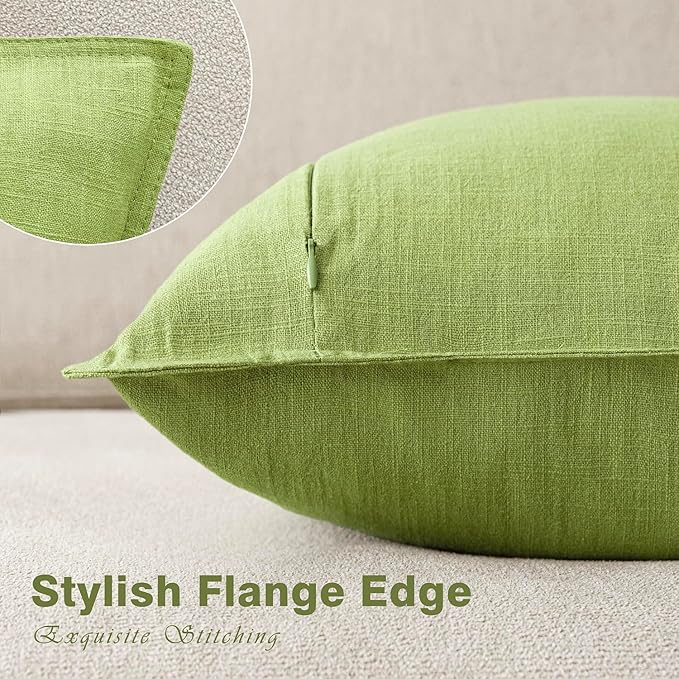 Foindtower Pack of 2, Decorative Linen Soild Throw Pillow Covers Soft Accent Lumbar Cushion Case Boho Farmhouse Pillowcase for Chair Couch Sofa Bedroom Living Room Home Decor 12 x 20 Inch Lush Green