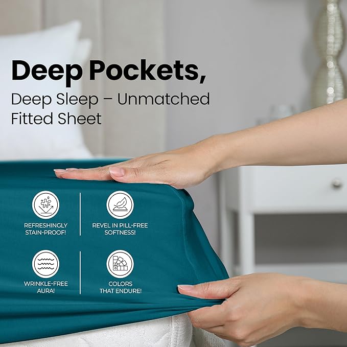 Utopia Bedding Queen Fitted Sheet - Bottom Sheet - Deep Pocket - Soft Microfiber - Shrinkage and Fade Resistant - Easy Care -1 Fitted Sheet Only (Denim Blue)