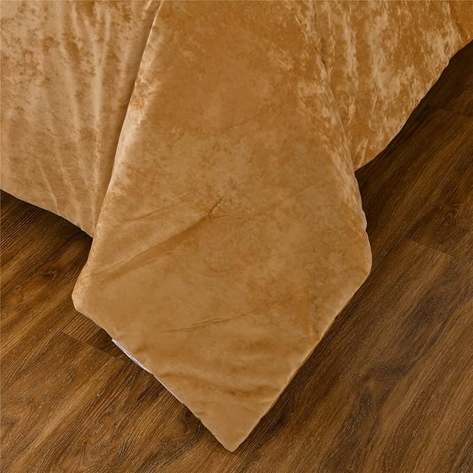 Sunshine Nicole Distressed Velvet Comforter Set, Distressed Velvet Face and Brushed Solid Microfiber Reverse, with Light Weight Soft Poly Fill, 5 Pieces Deco Gold, King