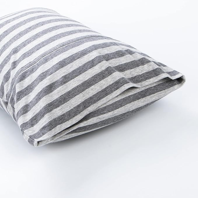 NTBAY Organic Cotton Toddler Pillowcases - Super Soft & Breathable Jersey Cotton Toddler Pillow Cases, 13”x18” Pillow Cases with Envelope Closure, Grey Stripe