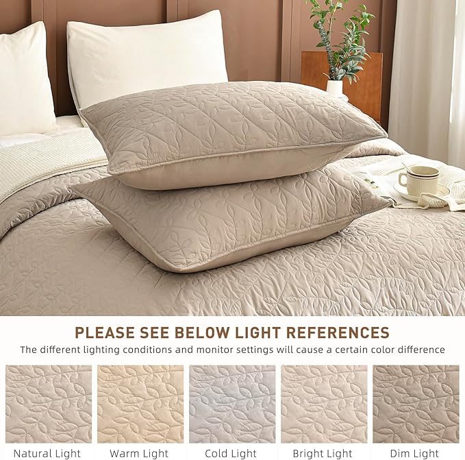 Lady Ann Oversized King Bedspreads 128x120, Extra Large 3 Pieces Leaves Print Summer Oversized Quilts Coverlet for King Bed Linen Feel Ultra Soft Lightweight and Thin Bedspreads & Coverlets Bed Set