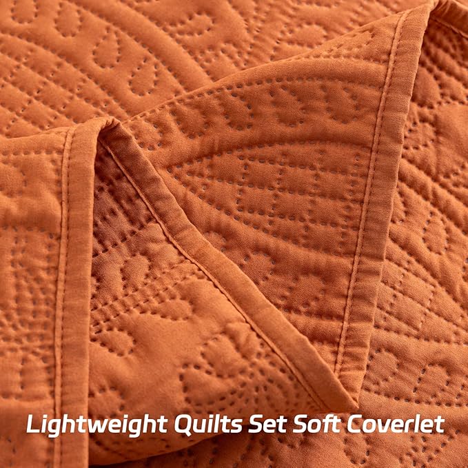 SheRest Twin Quilt Bedding Set - Soft Breathable Bed Quilt, Modern Style Embossed Bedspreads, Lightweight Microfiber Coverlet for All Seasons, Burnt Orange, 1 Quilt&1 Pillow Sham