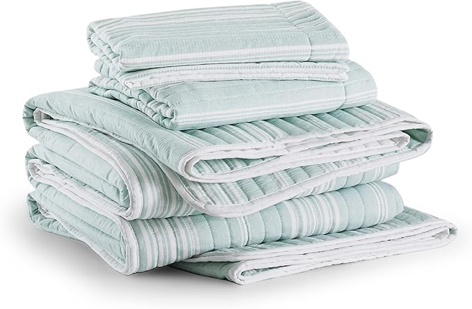 Bedsure Striped Quilt Queen Size - Reversible Aqua Queen Quilt Bedding, Lightweight Bedspread, Soft Microfiber Coverlet for All Seasons (90"x96")