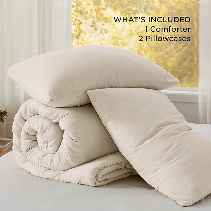 Bedsure Oversized King Comforter Set, Cream Soft Prewashed Bedding for All Seasons, 3 Pieces GentleSoft™ Bed Set, 1 Lightweight Comforter (120"x98") and 2 Pillowcases (20"x36")