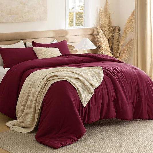 Bedsure Twin/Twin XL Comforter Set, Dark Red Soft Prewashed Bedding for All Seasons, 2 Pieces GentleSoft™ Bed Set, 1 Lightweight Comforter (68"x88") and 1 Pillowcase (20"x26")
