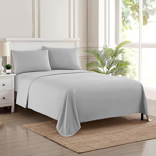Twin Sheets - Breathable Luxury Sheets with Full Elastic & Secure Corner Straps Built In - 1800 Supreme Collection Extra Soft Deep Pocket Bedding Set, Sheet Set, EXTRA DEEP pocket - Twin, Silver