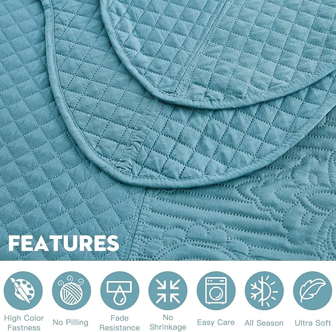 HZ & HY Oversized King Bedspread 128x120 Extra Wide, Ultrasonic, Lightweight, Reversible, 5 Pieces, 100% Microfiber, Lagoon