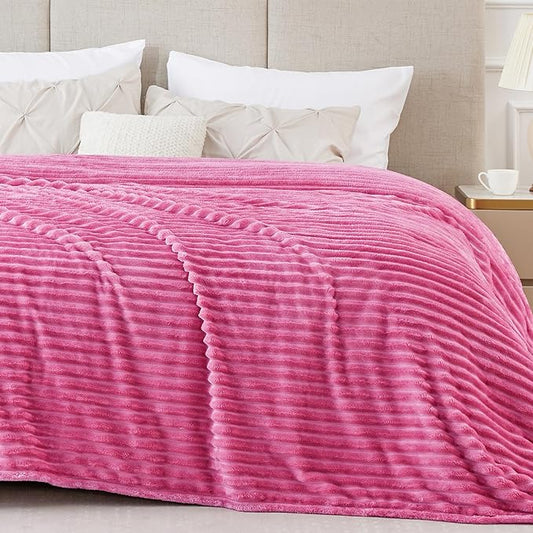 BEDELITE Fleece Blanket Queen Size – 3D Ribbed Jacquard Soft and Warm Decorative Fuzzy Blankets – Cozy, Fluffy, Plush Lightweight Throw Blankets for Couch, Bed, Sofa(Hot Pink, 90x90 inches)