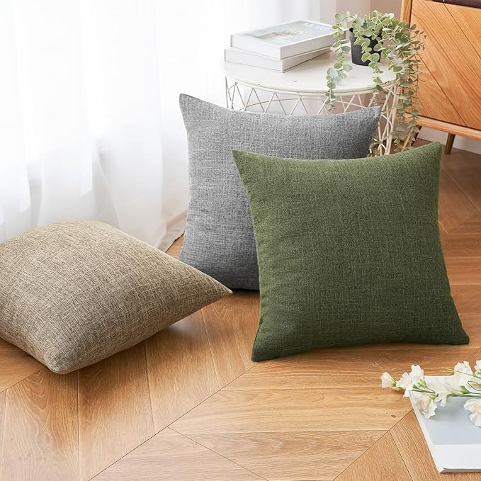 MIULEE Pack of 2 Decorative Linen Burlap Pillow Covers Farmhouse Boho Accent Pillowcases for Sofa Car Couch Bedroom Living Room Decor 20x20 Inch Dark Olive Green