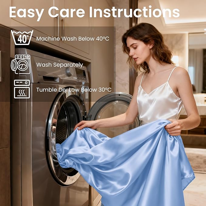 Love's cabin Twin XL Satin Sheet Sets - 3 Piece Sky Blue Silky Bed Sheets with Deep Pockets, Luxury Silk Feel Satin Sheet Set Twin XL (1 Flat Sheet,1 Fitted Sheet,1 Pillow case)