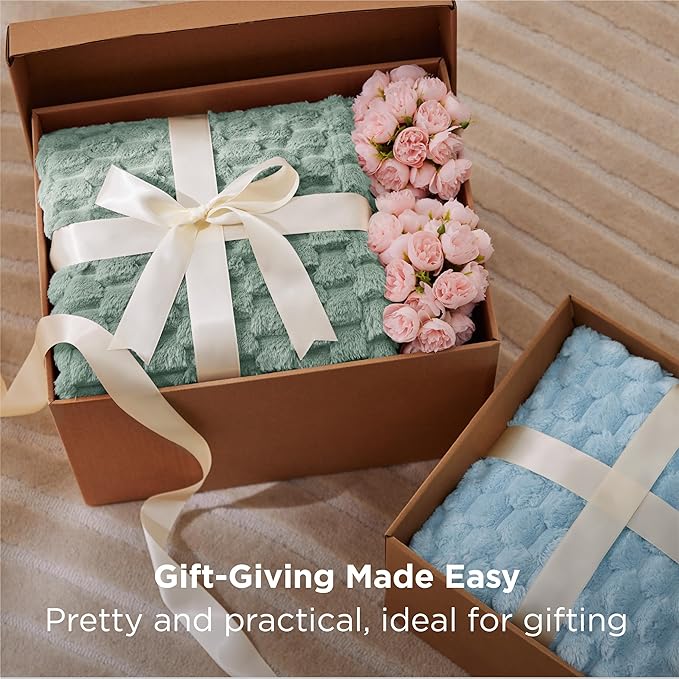 Bedsure Twin Blanket for Bed - 350GSM Fluffy Plush Bubble Blanket for College Dorm for Home Room Decor, GentleSoft Cute Fleece Soft Cozy Gifts for Women Girls, Sage Green, 60x80 Inches