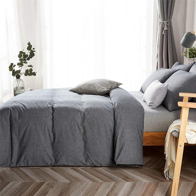 JELLYMONI Black 100% Washed Cotton Duvet Cover Set, 3 Pieces Ultra Soft Bedding Set with Zipper Closure. Solid Color Pattern Duvet Cover King Size(No Comforter)