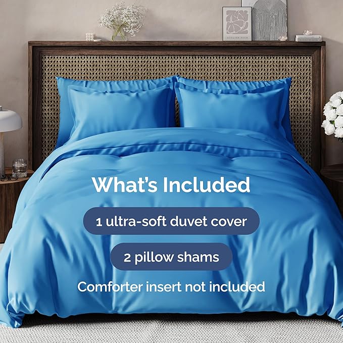 Duvet Cover Full Size - Extra Soft Full Size Duvet Cover - Lightweight, Breathable & Cozy - Easy Care & Fade Free w/ Zipper Closures & Ties - 80" x 90" Inches - (Royal Blue) Comforter Not Included