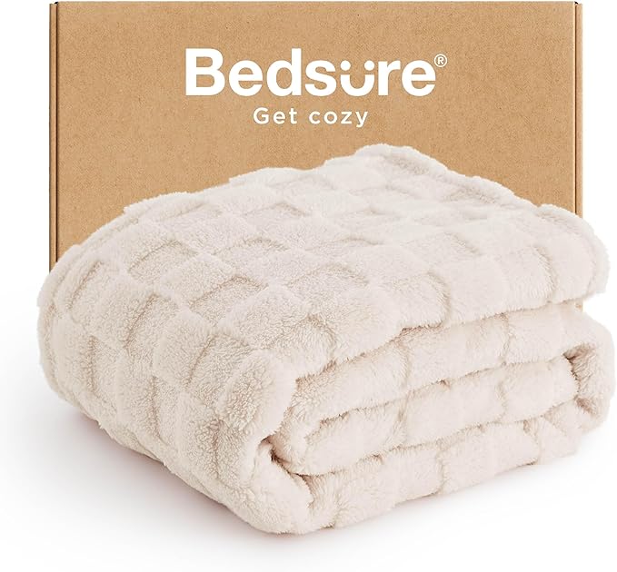 Bedsure GentleSoft Twin Blanket for Bed Cream - Super Soft Cozy Blankets for Women Men Girls, Cute Fuzzy Fleece Throws for Bedroom Couch, 60x80 Inches