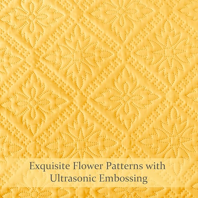 Exclusivo Mezcla Twin Quilt Bedding Set, Lightweight Soft Bedspreads Coverlets with 1 Pillow Sham, Modern Bright Yellow Quilts Twin XL Size for All Seasons