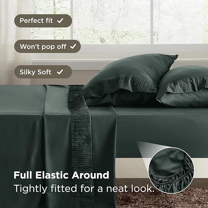 Bedsure Queen Sheet Set - 4 Pieces Soft Queen Size Sheets - Breathable & Cooling - Hotel Luxury - Easy Care Polyester Microfiber Bedding for Women, Men, Forest Green