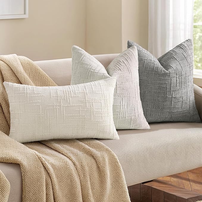 decorUhome Spring Neutral Grey Chenille Throw Pillow Covers 20x20 Set of 2 Textured Soft Cozy Slubby Couch Pillow Covers Modern Farmhouse Boho Decorative Pillow Cases for Bed Sofa Living Room