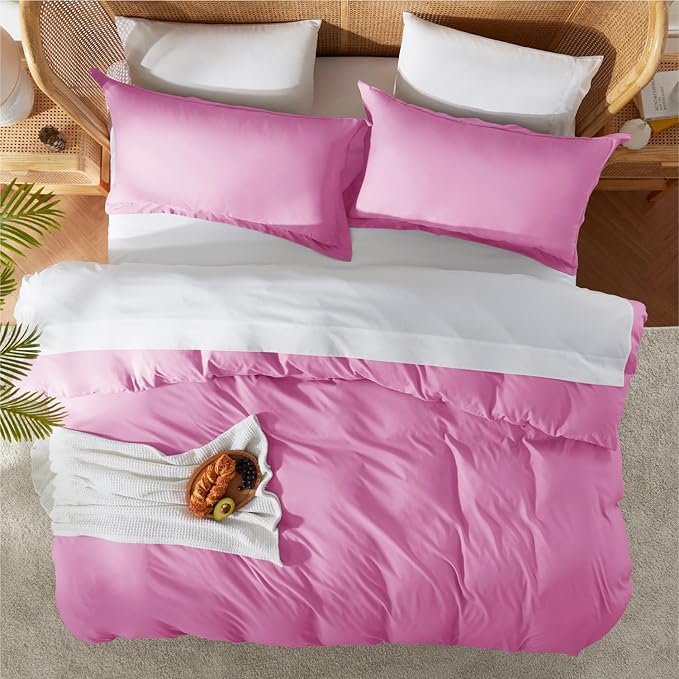 Nestl Light Pink Duvet Cover Full Size - Soft Double Brushed Full Size Duvet Cover Set, 3 Piece, with Button Closure, 1 Duvet Cover 80x90 inches and 2 Pillow Shams