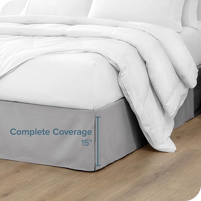 Bare Home Kids Twin Bed Skirt - 15-Inch Tailored Drop Easy Fit - Bed Skirt for Beds - Center & Corner Pleats (Twin, Light Grey)
