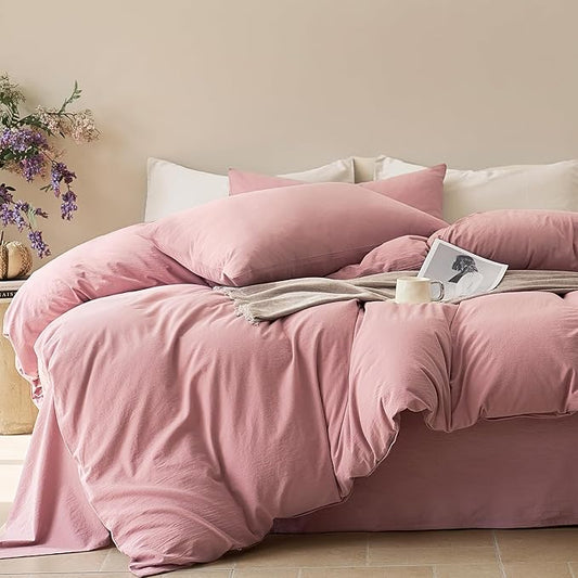 JELLYMONI Duvet Cover Full Size - 100% Washed Cotton Comforter Cover with Linen-Like Texture, Breathable & Soft Bedding for Modern Home, Guest Room and Everyday Use,1 Duvet Cover & 2 Pillowcases