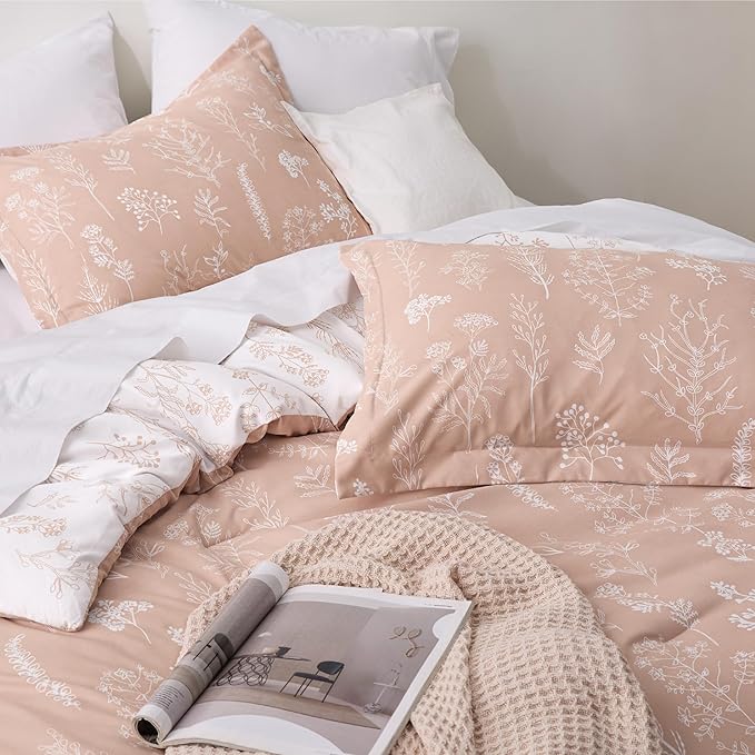 Bedsure Duvet Cover King Size - Reversible Pink King Duvet Cover Set with Zipper Closure, 3 Pieces Botanical Floral Patterned Bedding Set with 8 Corner Ties and 2 Pillow Shams