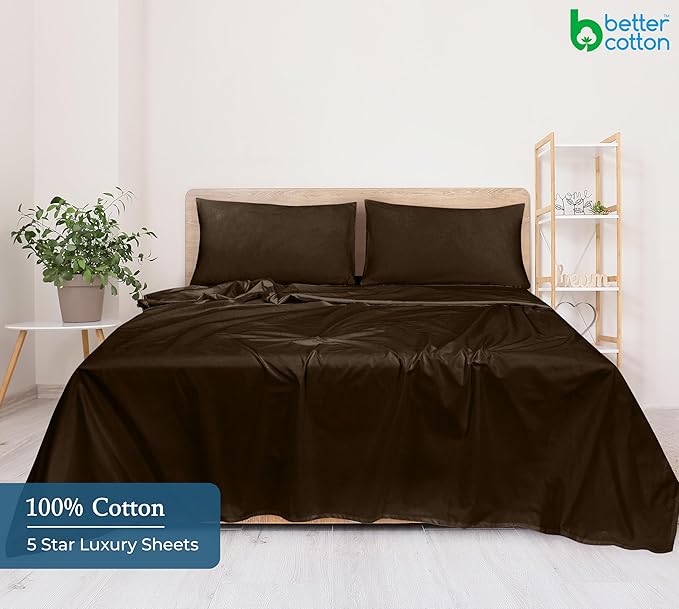 Royale Linen 400 Thread Count 100% American Grown Cotton Flat Sheet - Cooling Sheets- King Sheets- Luxury Sateen Weave- King Flat Sheet Sold Separately -Chocolate Flat Sheet Only (King,Egyptian Camel)