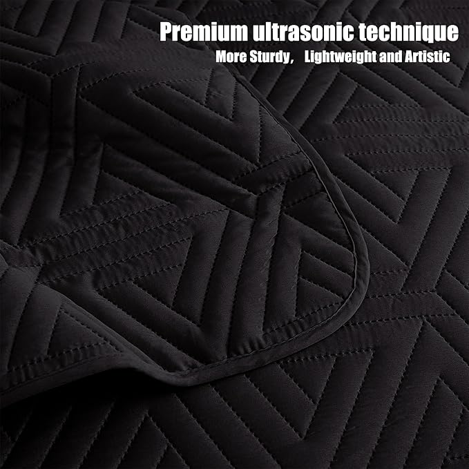 Whale Flotilla Soft Twin Size Quilt Set for All Seasons, 2-Piece Ultrasonic Geometric Quilts Bedding Set, Lightweight Reversible Bedspread, Coverlet, Bed Cover with Pillow Sham, Black