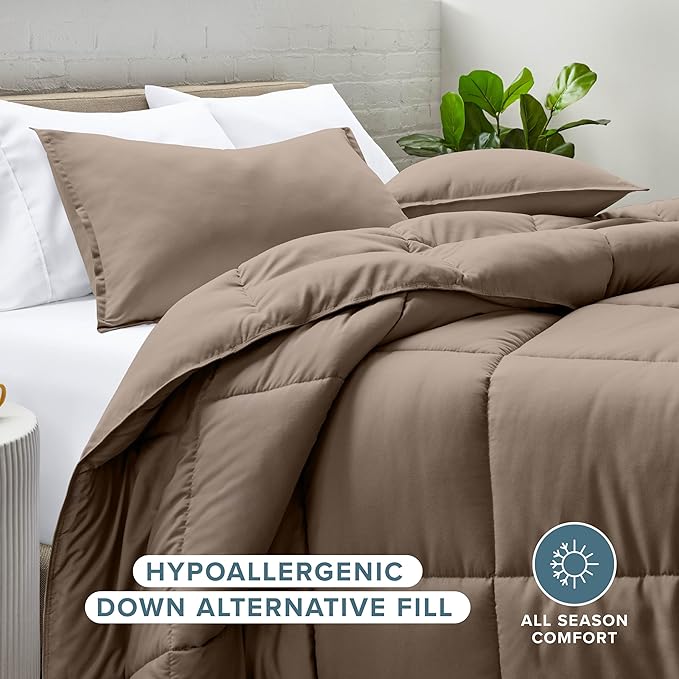Bare Home Comforter Set - Queen Size - Ultra-Soft - Goose Down Alternative - Premium 1800 Series - All Season Warmth (Queen, Taupe)