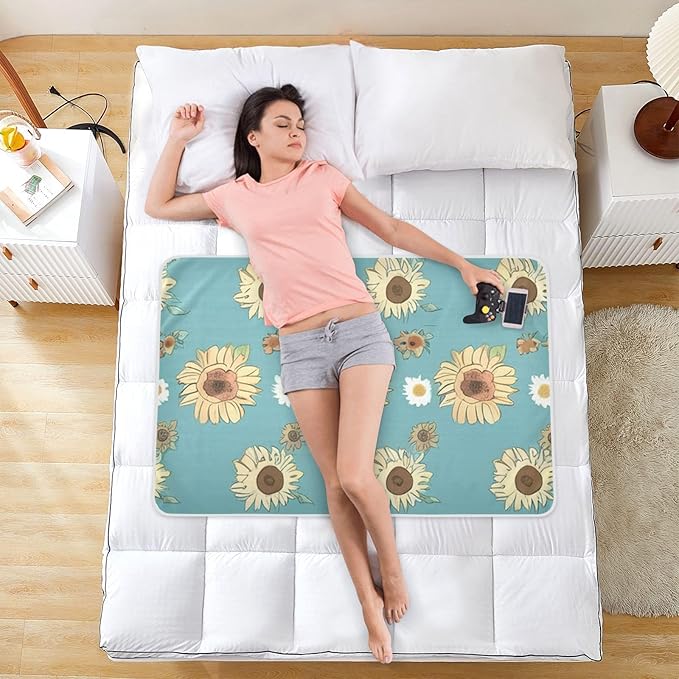 Waterproof Bed Pad Reusable Changing Pad Toddler Mattress Protector Large Pee Pad Baby Diaper Pad Soft Washable Liner Green Yellow Sunflower