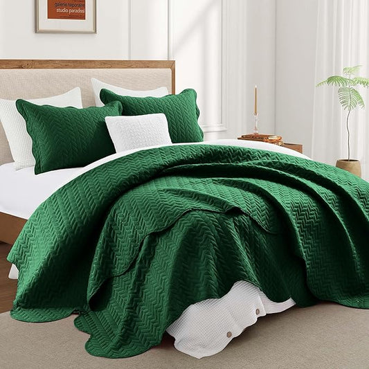 IR Imperial Rooms California King Quilt Bedding Set Size (118"x106") + 2 Pillow Shams (20" x 36"+ 2") - 3 Pcs All Season Reversible Microfiber Coverlet Embossed Quilt Bedspread (Emerald)
