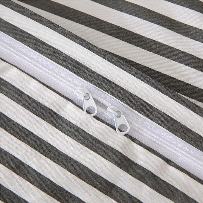 JELLYMONI 100% Natural Cotton 3pcs Striped Duvet Cover Sets,White Duvet Cover with Dark Grey Stripes Pattern Printed Comforter Cover,with Zipper Closure & Corner Ties(King Size)